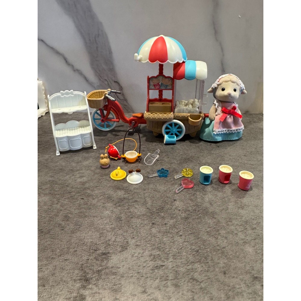 Calico Critters Popcorn Delivery Trike Set with Sheep Figure and Accessories